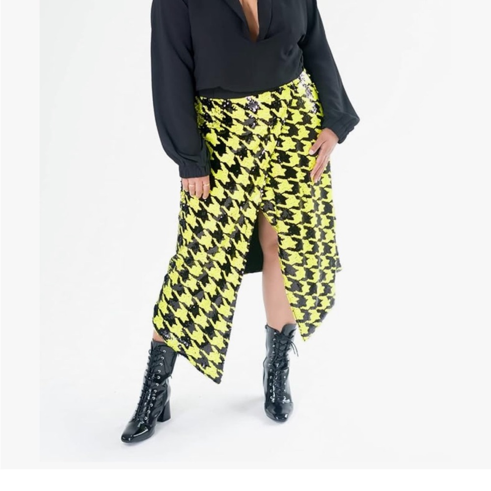 Asymmetrical Sequin Skirt - Black and Yellow